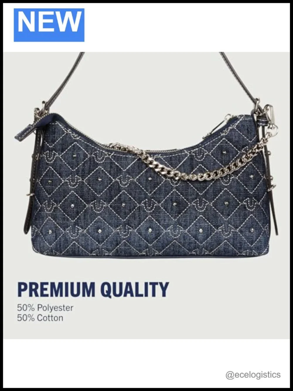 Studded Quilted Shoulder Bag with Adjustable Strap & Chain Handle
